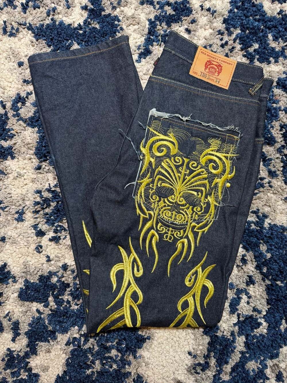 Red Monkey Company  Martin Ksohoh Embroidered Spider & Mask Jeans Size 34
